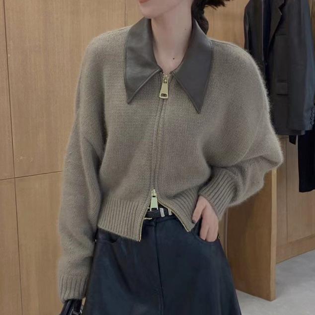 Autumn and Winter New Design Lapel Knitted Cardigan Top Women's Contrasting Color Soft Waxy Sweater Jacket Tide