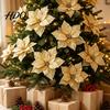 Multi Layered Fabric Flower Decorations Red Gold Poinsettia Artificial Flower Large Glitter Christmas with Clip Xmas Festive Party Floral Decor Tree