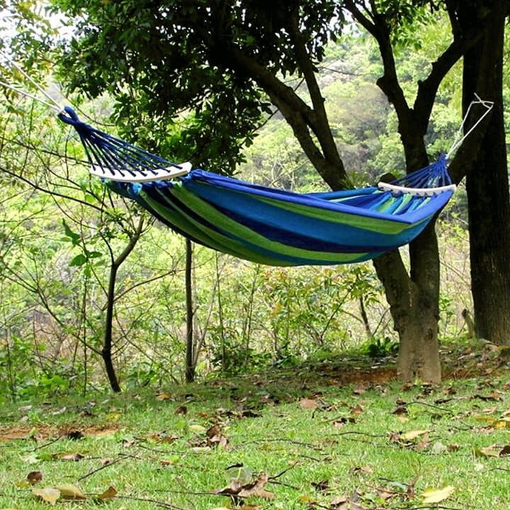 Garden Hammock Double 260 X 155 With Strong Crossbar - Color Green Stripes