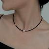 Copper-Plated Platinum Black Spinel Beaded Spell Size Pearl Pendant Collarbone Chain Niche Temperament Versatile Necklace Women
