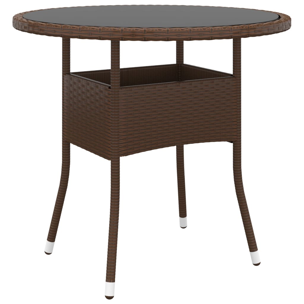 Vidaxl Stolik Ogrodowy, Ø80X75 Cm, Szkło I Rattan Pe, Brązowy