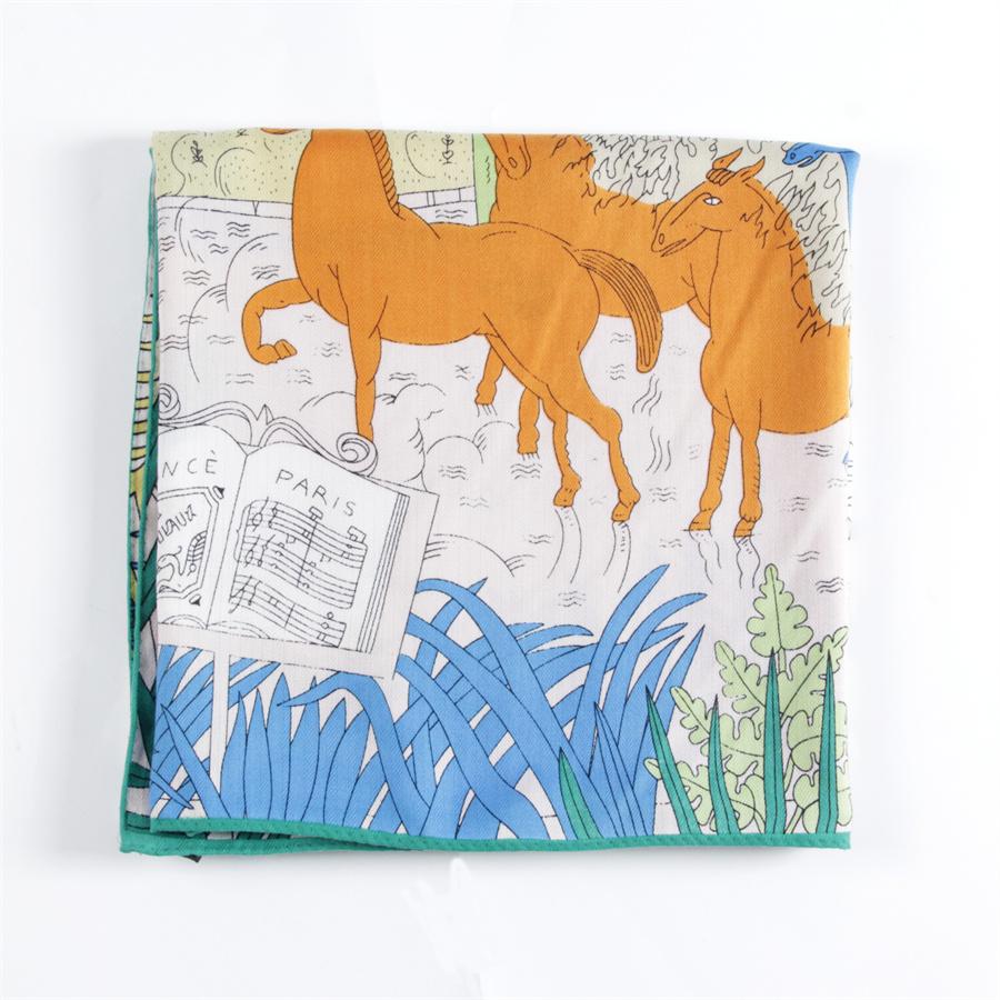 POBING Silk Cashmere Scarf Women Hand Rolled Jungle Animals Print Square Scarves Wraps Bandana Big Hijabs Female Foulard 135CM
