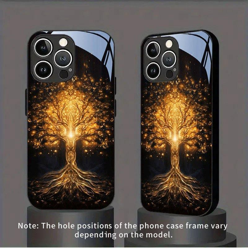 Jinhui Lebensbaum Muster Gehärtetes Glas Schwarze Handyhülle Für Samsung Galaxy S25 S24 S23 Ultra Plus FE Stoßfeste Hülle