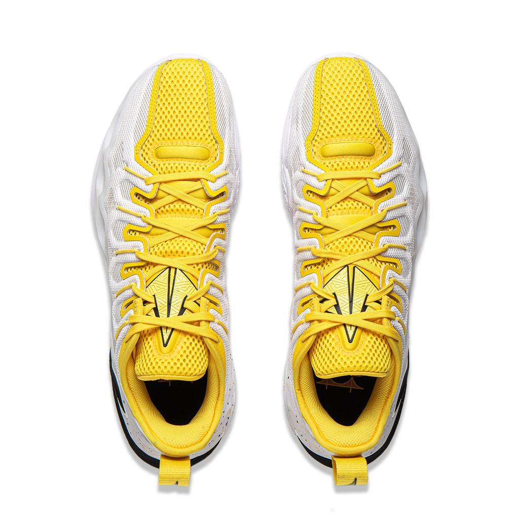 New LiNing Buckets Shock Absorbers Slip Resistant Breathable Low Top Basketball Shoes Men's White Yellow ABAV051-15