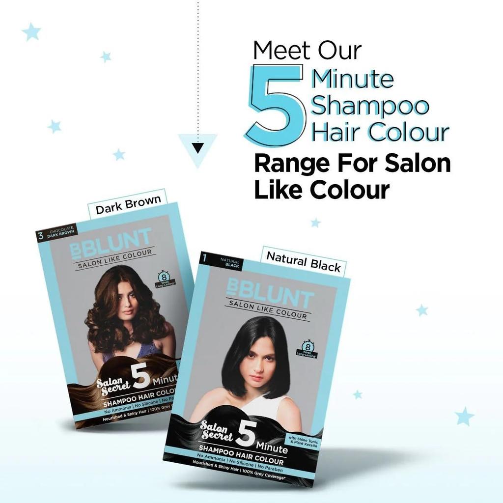 Bblunt Natural Black 5 Minute Shampoo Hair Color, 20 Ml X 5 Sachets Pack of 2, Quick Gray Coverage And Shine At Home