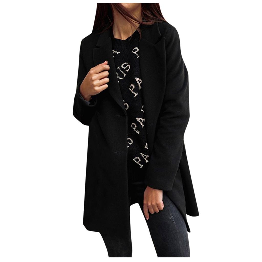 Fashion Women's Long Sleeve Double Breasted Tweed Collar Loose Tops