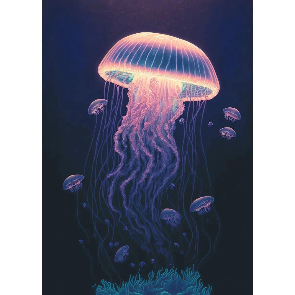 Vibrant Colorful Jellyfish Marine Wildlife Posters Nautical Coral Prints Canvas Painting Wall Art Picture Home Living Room Decor