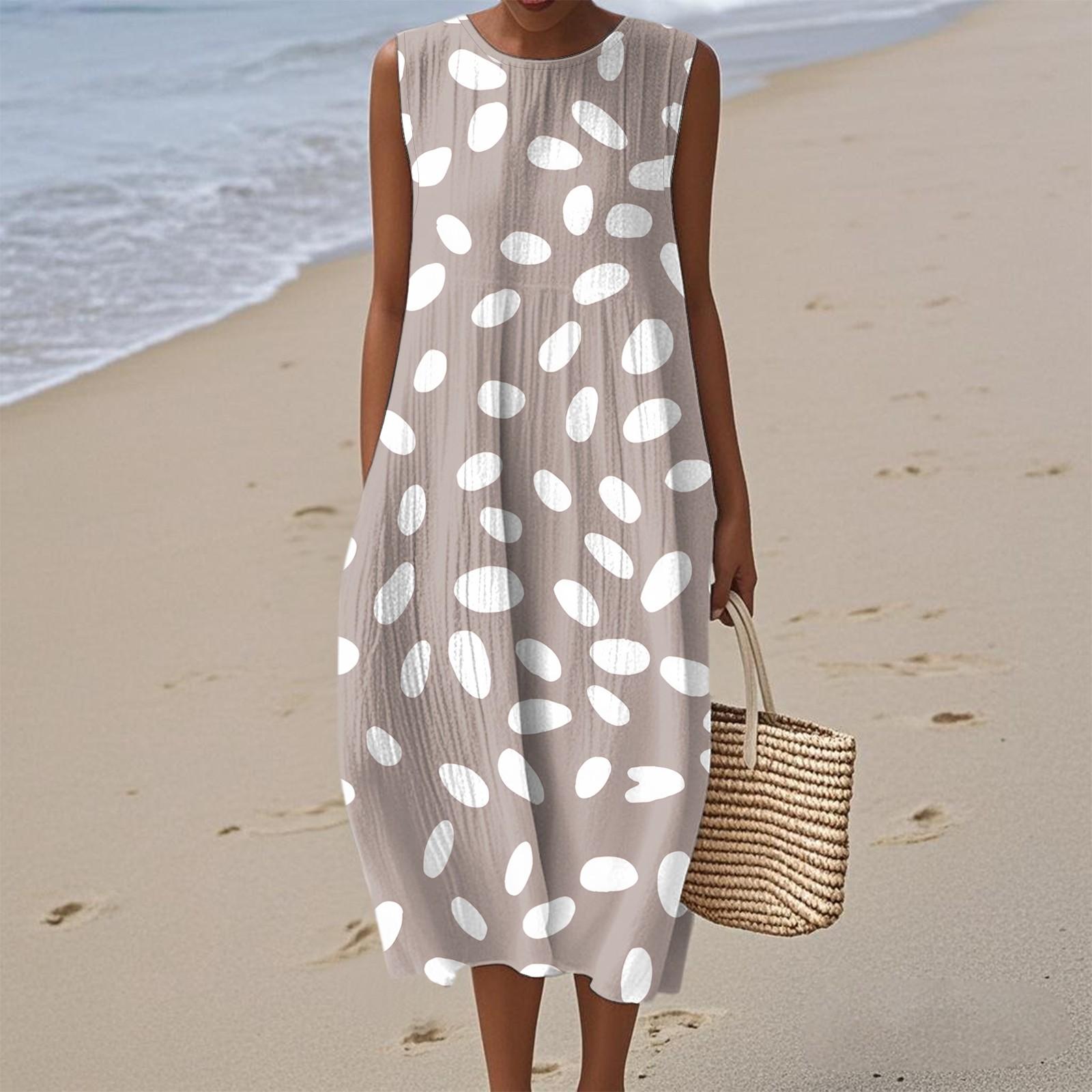 

Женское модное повседневное платье без рукавов с круглым вырезом и цветочным принтом, элегантное, темпераментное XL хаки