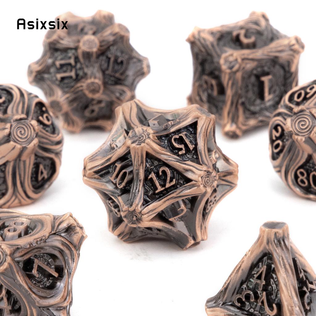 7 Pcs Copper Tree Stump Root Metal Dice Solid Metal Polyhedral Dice Set Suitable for Role-Playing RPG  Board Game Card Game