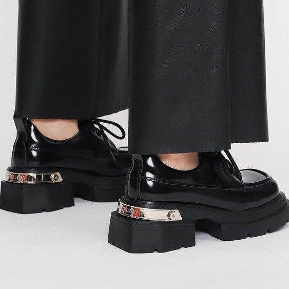 2025 Spring and Autumn New Versatile Popular British Style Small Leather Shoes French Hepburn Style Thick-soled Heightened Thick-heeled Loafers