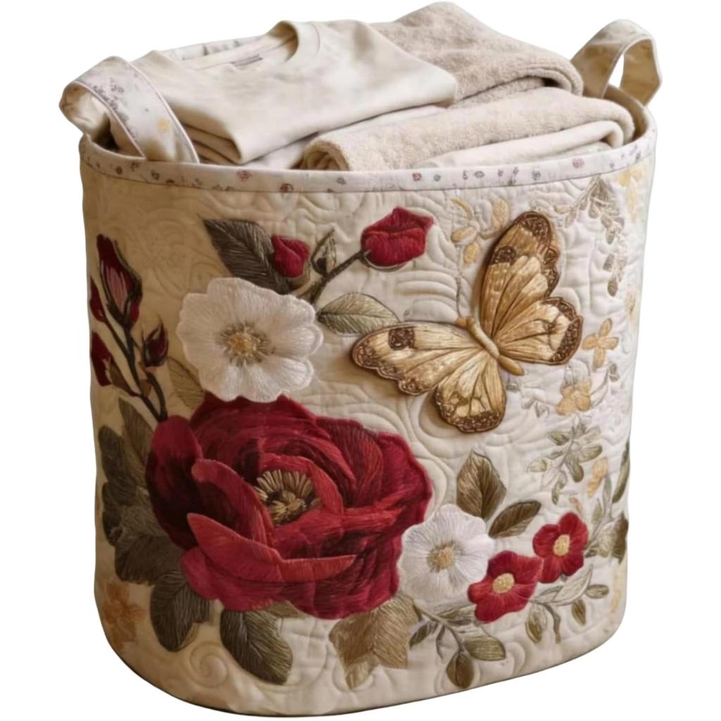Large Quilted Laundry Storage Basket 51x71cm Durable Fabric Organizer with Handles for Clothes Toys and Household Items