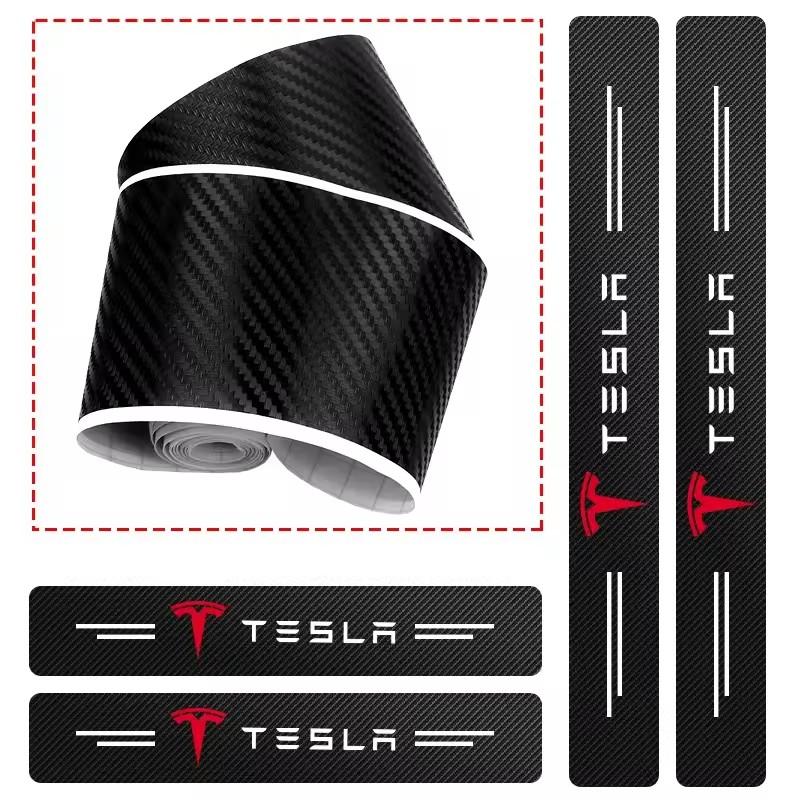 DSSCH1 1/4/5Pcs Car Door Sill Scuff Plate Decor Carbon Fiber Stickers For Tesla Model 3 Y S X Cybertruck Juguete Roadster Coil Bonina