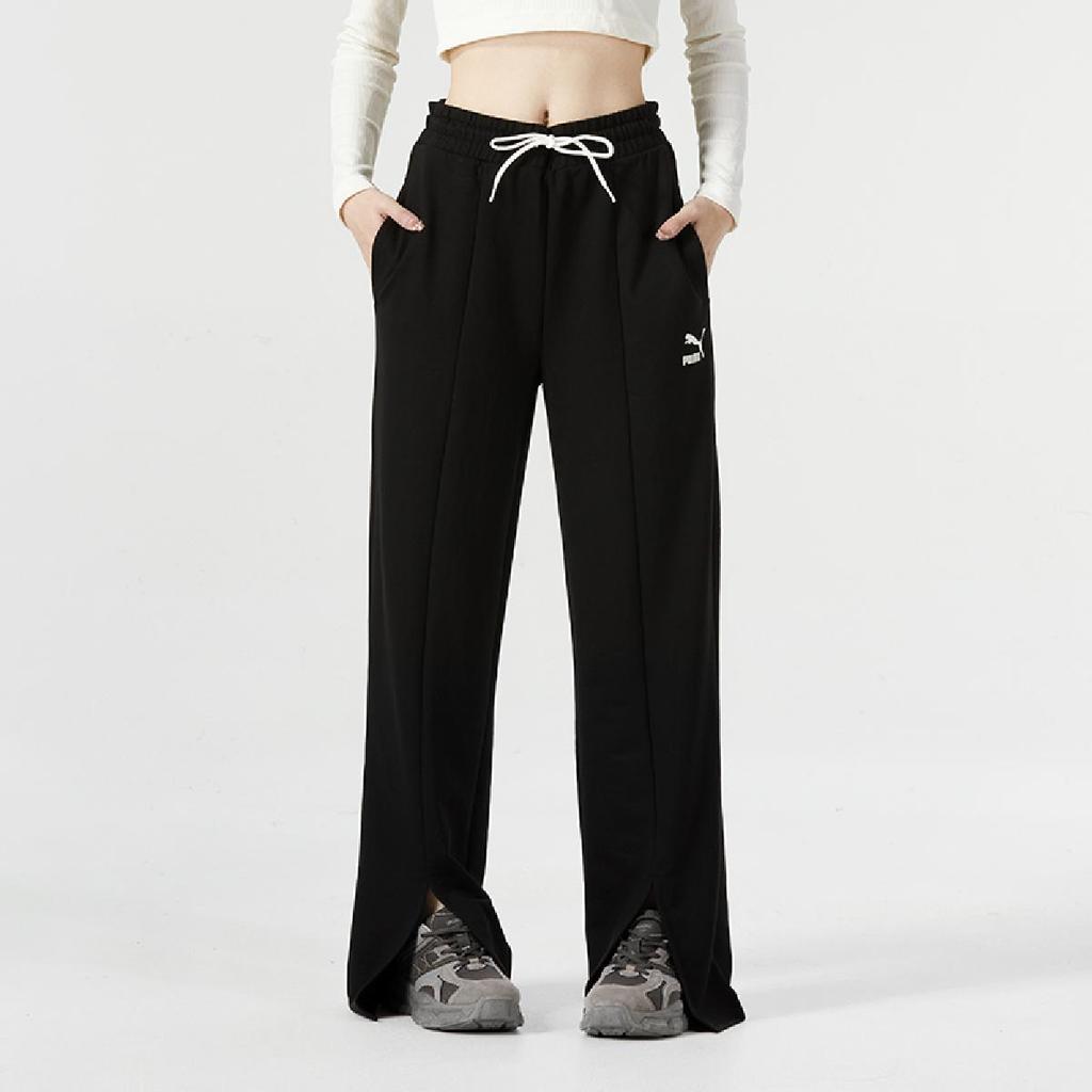 Puma Solid Color Logo Print Drawstring Straight Leg Sports Pants Women bottoms Black 537522-01