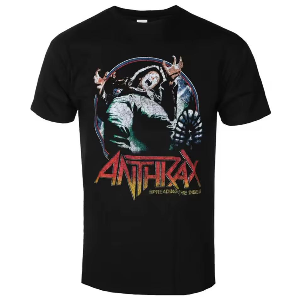 Anthrax - Spreading Vignette BL Pattern Printed Thrash Metal Band T-shirt in Street Hip-hop Style for Men and Women