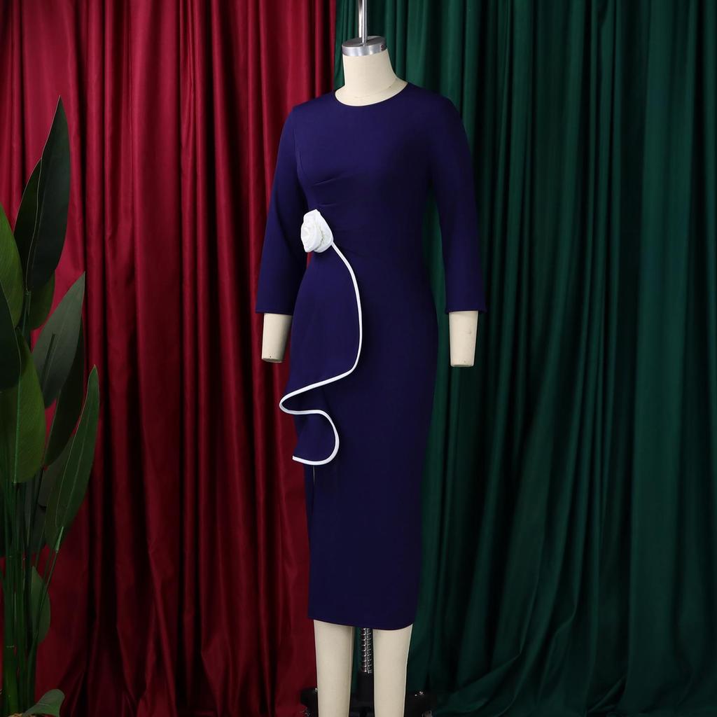 D612 Women's Winter 2025 Elegant Ruffle Bodycon Slit Dress