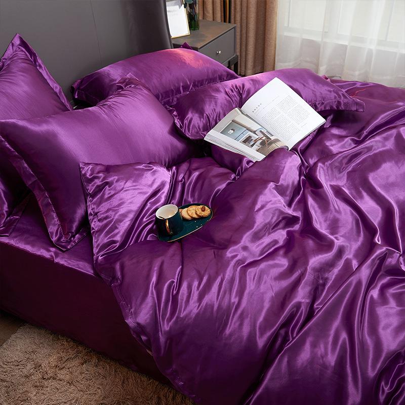 Imitation Silk 4-Piece Bedding Set: Duvet Cover, Fitted Sheet, Smooth Ice Silk Feel
