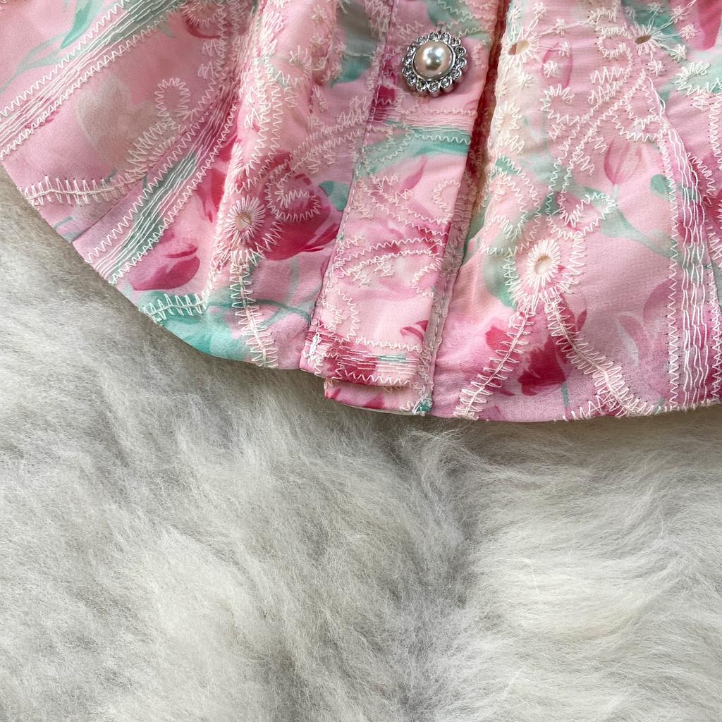 Elegant 2 Piece Set Women Summer Spring Floral Print Embroidery Prom Evening Party Long Dress Suits Crop Top Skirts Suits