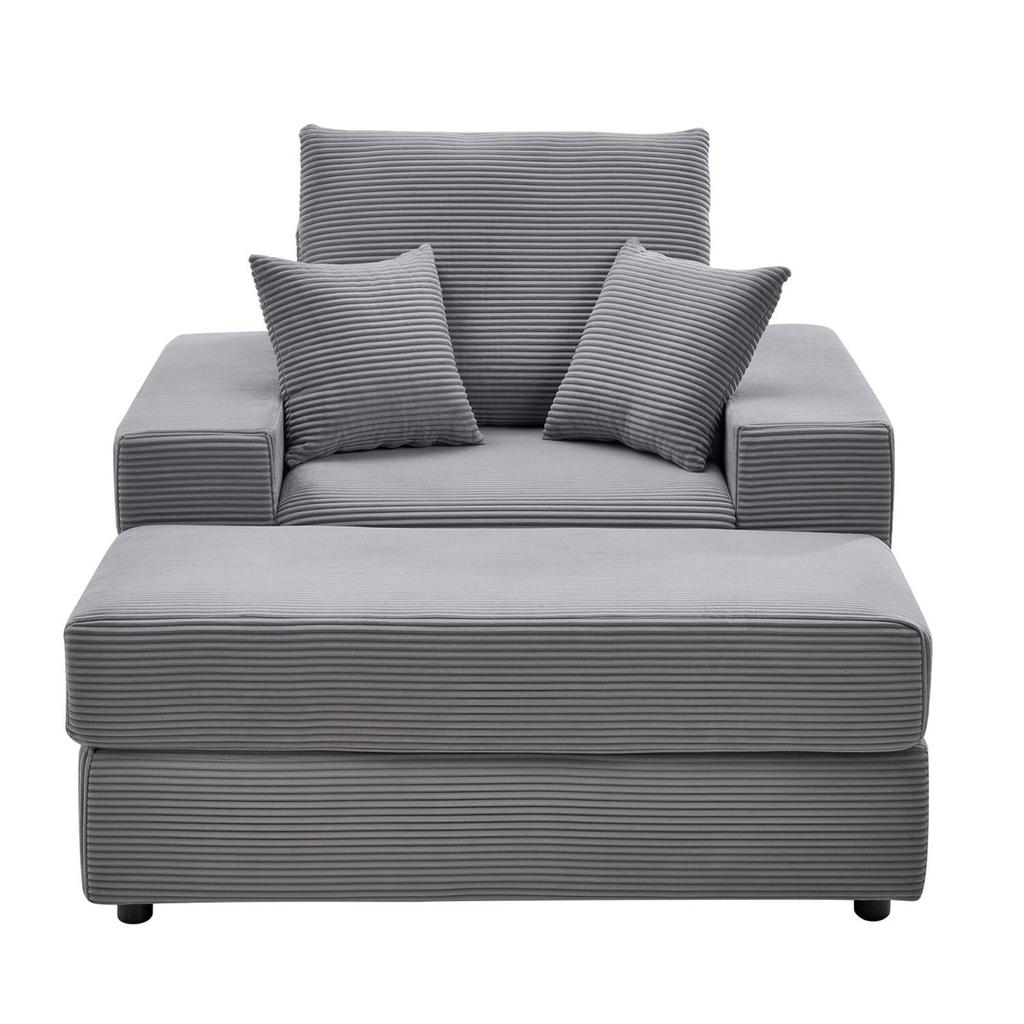 Chaise Lounge Chair, 1115 Mm Boneless Modular Chaise Lounge Indoor, Oversized Corduroy Reading Chair with Throw Pillows & Armrests, Deep Seat Sofa