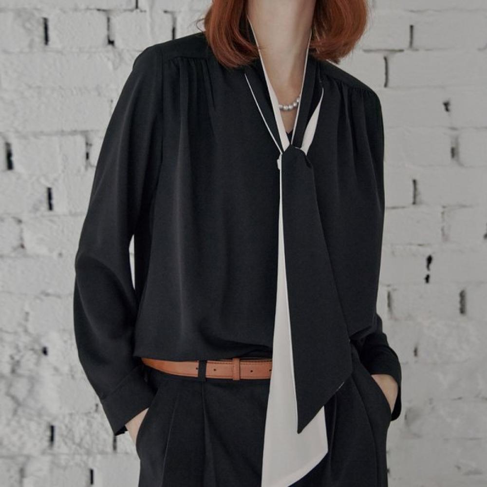 

Maxza Color Block Ribbon Tie Blouse Zd10qb603nh blacks/FREE