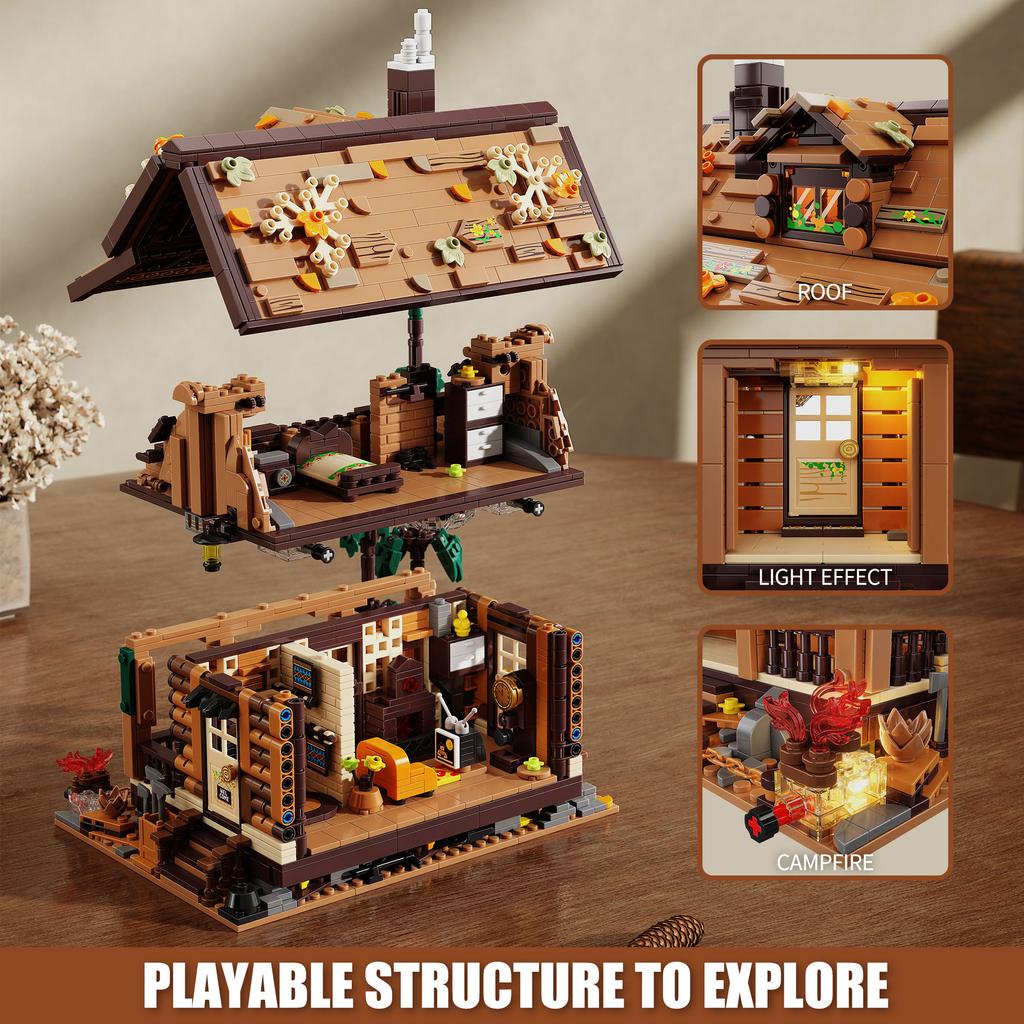 Non-Toxic 1969Pcs Forest Wooden House Building Blocks Toys Model Log Cabin Assemble Puzzle Bricks Toy Sets For Kid Desktop Ornament Gifts