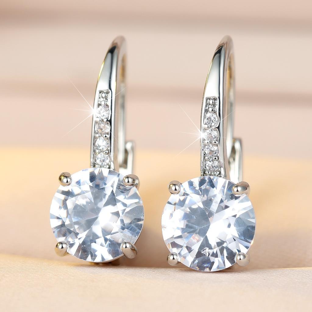 Elegant Female Big Round White Stone Hoop Earrings Trendy Fashion Silver Color Wedding Jewelry For Women