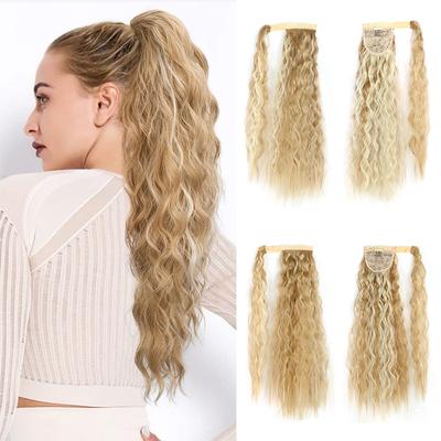 Extensões de cabelo sintéticas longas e cacheadas, rabo de cavalo, peruca natural, resistente ao calor, para mulheres, uso diário