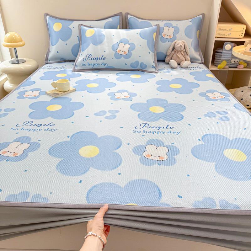 New Cute 3-Piece Ice Vine Cooling Mat Pillowcase & Bed Sheet Set with Digital Print - Spring/Summer