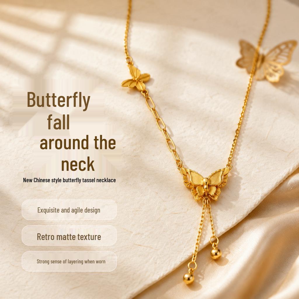 Elegant Butterfly Tassel Necklace: Luxurious Chinese Design, High-End Pendant & Simple Clavicle Chain