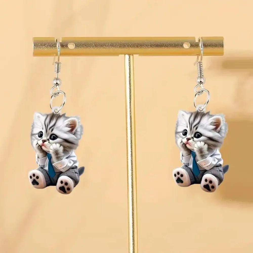 New Fun and Cute Acrylic Hanging Tail Cat Dangle Earrings Colored Cat Ear Jewelry Set Lovely Gift for Women Girls Cat's Paw