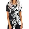 Women's Summer Short Sleeve Round Neck Side Button Print Top