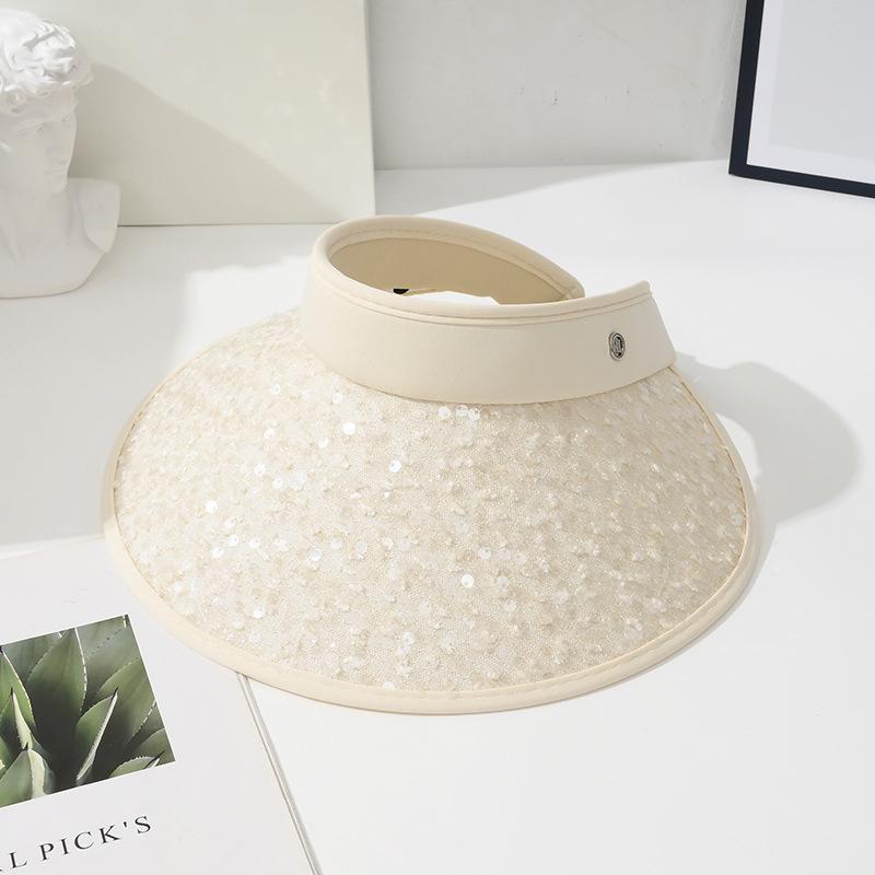 

Новая шляпа-цилиндр с широкими полями и пайетками с открытым верхом для женской летней защиты от солнца и тени, модная и универсальная складная шляпа (54-59Cm)