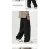 Calças Masculinas Casuais Streetwear Largas de Perna Reta Bolsos Laterais Cor Sólida Cáqui
