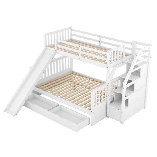 Stable Base Bunk Bed with Drawers Ladder Slide Storage Shelves Wood Frame Family Loft Bed Bedroom