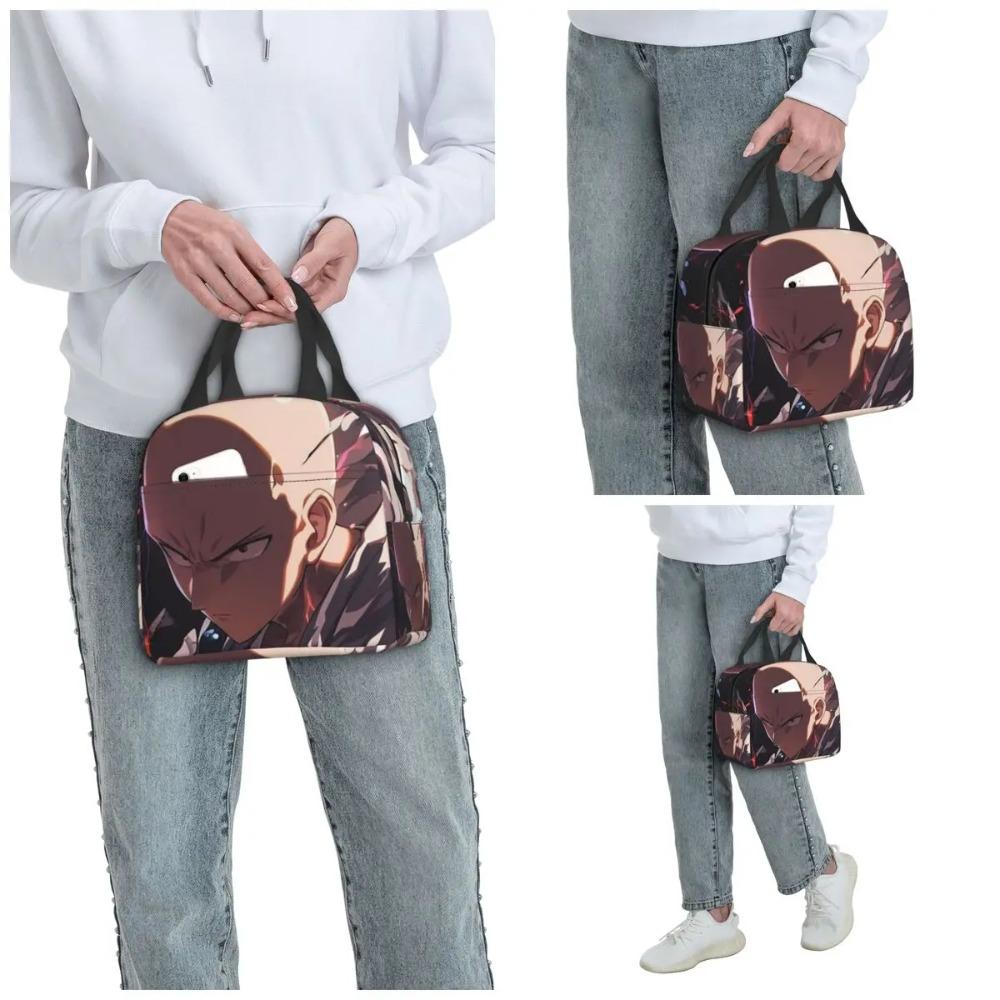 Japanese Saitama Anime Manga Insulated Lunch Bag for Women Office Cooler Thermal Food Box Tote Portable Lunch Boxes Container
