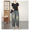 DIMANAF 2026 Été Nouveau Grande Taille Femmes Jeans Taille Élastique Imprimé Pantalon Long Lâche Décontracté Impression Denim Coton Pantalons Pantalon