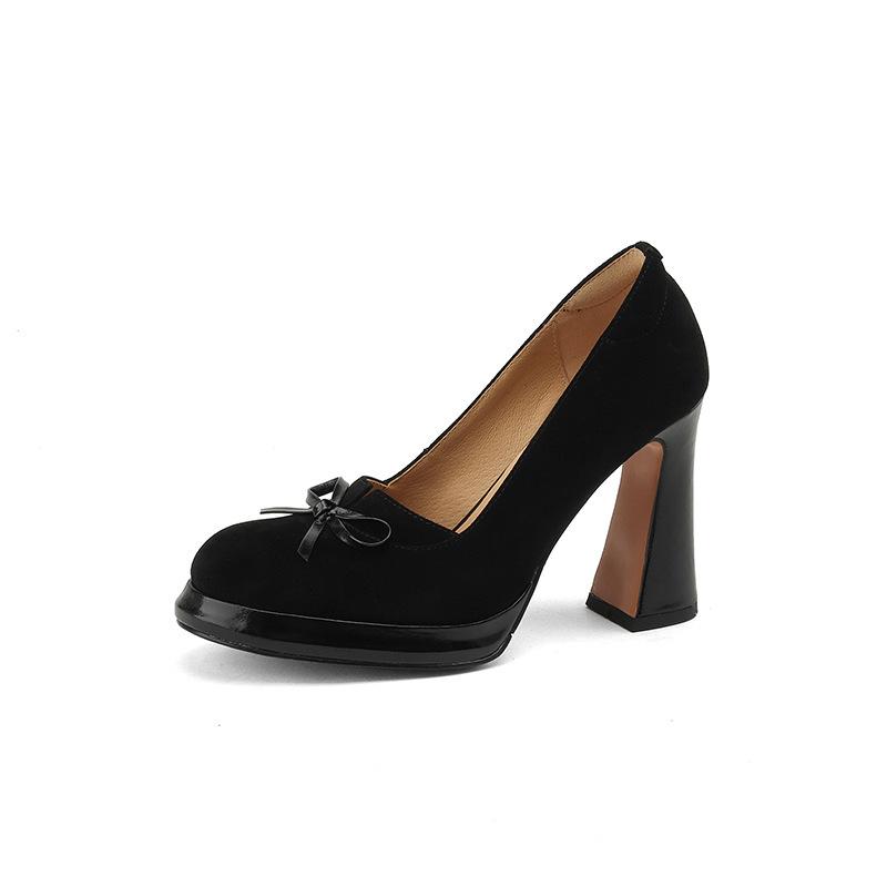 High Heels Women's Thick Heels Niche Design Sense Shallow Mouth Single Shoes Simple Temperament 2024 Autumn New Women's Shoes