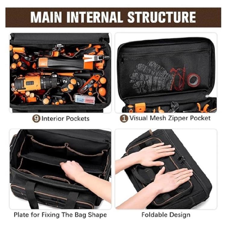 Oversized 14Inch Industrial Strength Tool Bag Bag Reinforced Handles Organized Storage For Contractors DIY