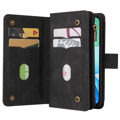 Para Xiaomi Redmi 13 5G/13 4G/Note 13R 5G Funda Billetera con Cremallera con 15 Ranuras para Tarjetas y Correa Cubierta de Cuero para Teléfono