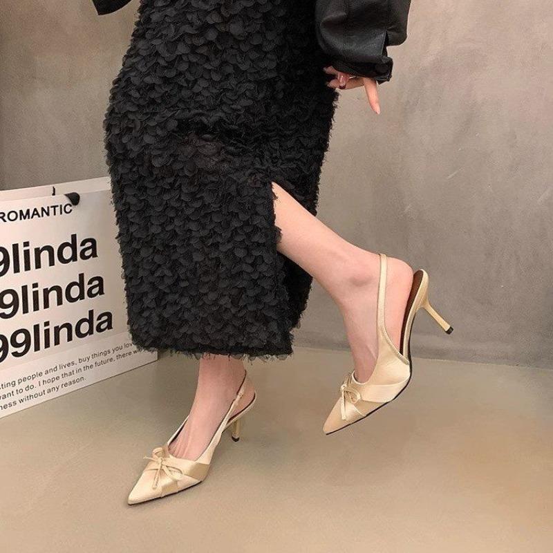 Fashion Summer High Heel Butterfly-knot Women Sandals Fashion Pointed Toe Singbacks Shoes Ladies Elegant Dancing Party Pumps