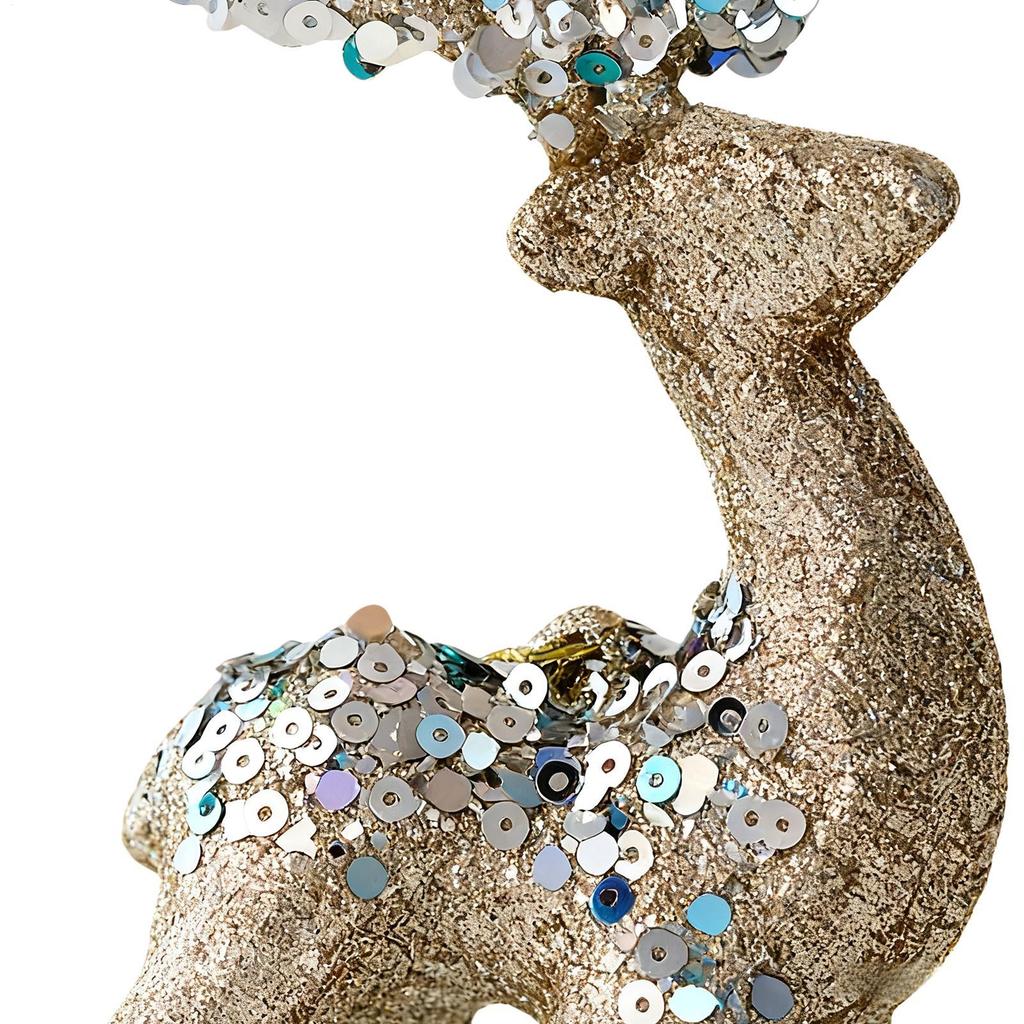 Christmas Figurines Reindeer Christmas Glitter Flocked Figurine Table Decoration Statue Crafts For Collectors Photography Home