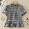 ZANZEA Women Casual Round Neck Plaid Print Loose Short Sleeve Blouse