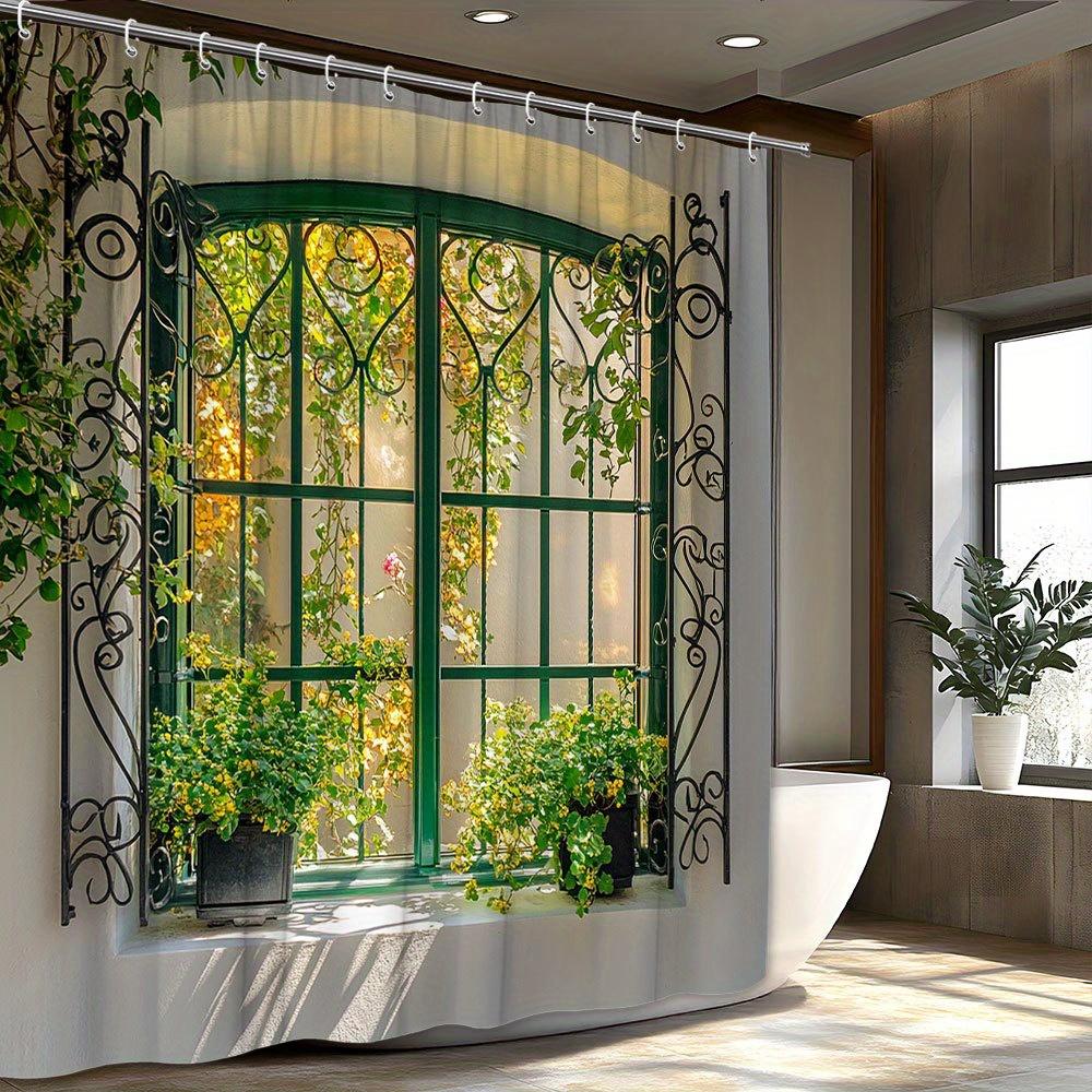 

Green Garden Arch Shower Curtain Lush Botanical Design For All Seasons, Contains 12 Hooks, Bathroom Decorative Shower Curtain W60H190(CM)-1 Pcs