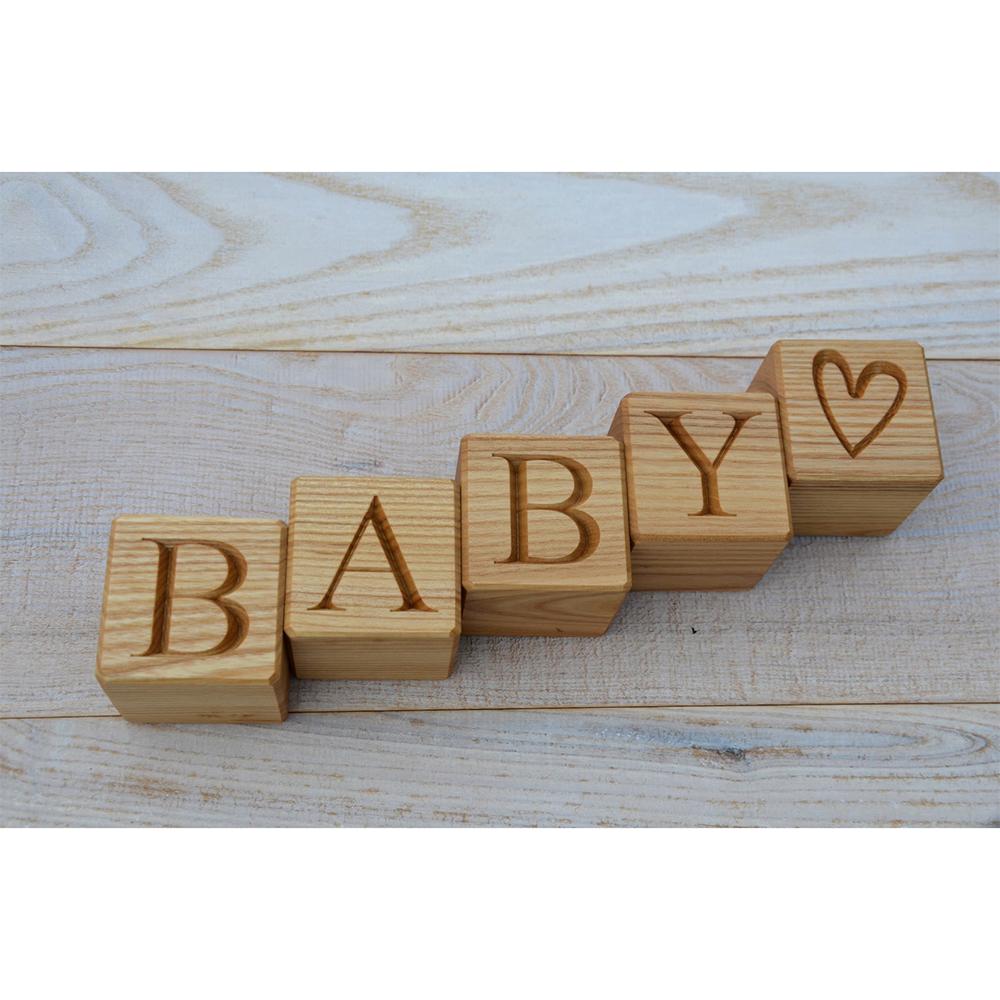 

5Pcs Baby Wood Blocks Birthday Baby Shower Kids Gift Wood Alphabet Letter Building Block Nursery Party Room Decor Newborn Favors single4x4x4cm