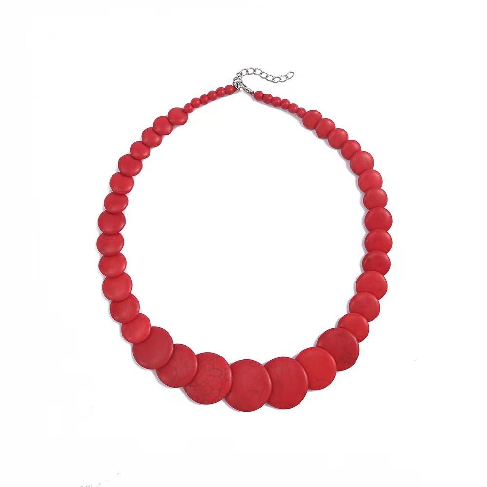 JMXD Богемное красочное ожерелье из бусин с натуральным камнем бирюзы, винтажная круглая бирюзовая цепочка-колье, модное универсальное ручной работы красный