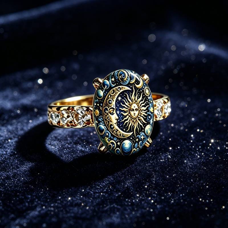 Anello Retrò Stile Europeo e Americano con Zirconi Sole e Luna Anello Versatile Personalità Creativa Gioielli