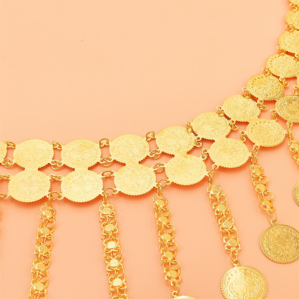 Handmade Sturdy Alloy Double Strand Coin Tassels Hip Scarf Portable Accessory for Dance Classes and Stage Shows