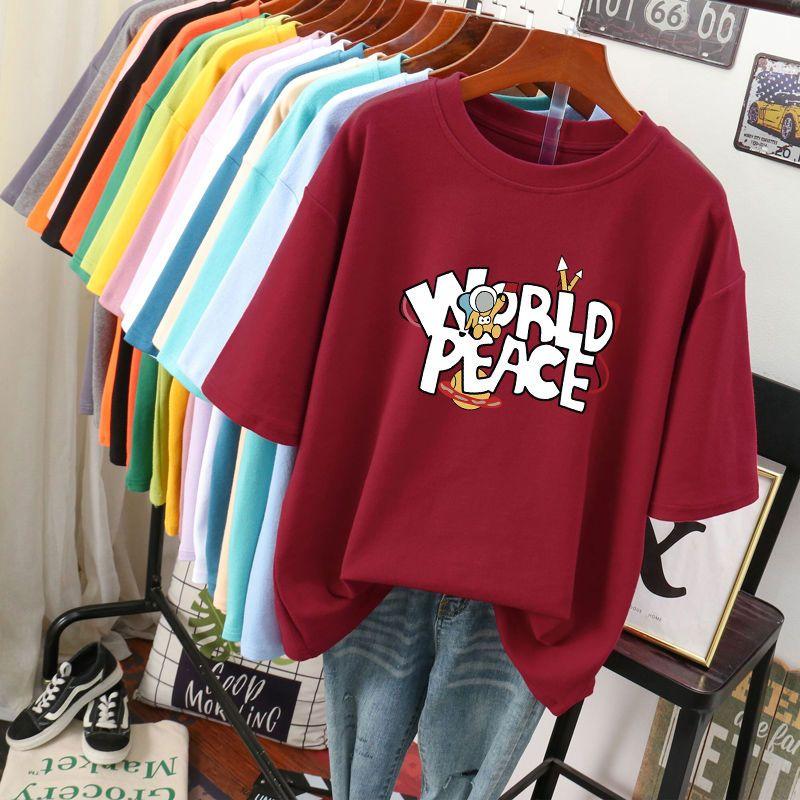 

Женская летняя футболка большого размера из хлопка L-5XL с круглым вырезом и коротким рукавом, шикарная принтованная модная свободная женская одежда L бордовый