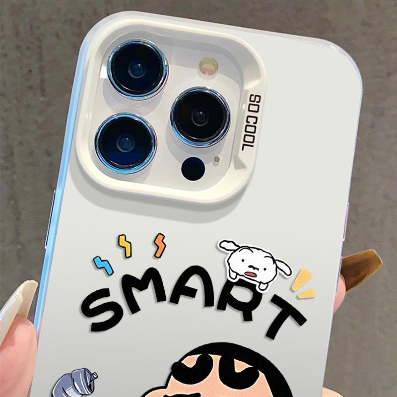 Trendy Shin-chan Silver Two-in-One Phone Case Compatible with Apple 11, 12, 13, 14 Plus, and 15 Pro Max