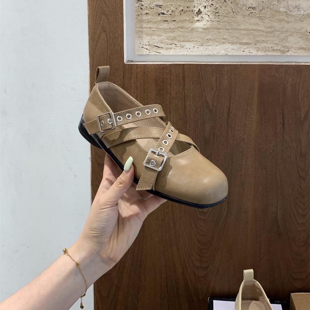 Platform cross strap skirt ballet single shoes women's shoes 2025 autumn black square head Mary Jane small leather shoes
