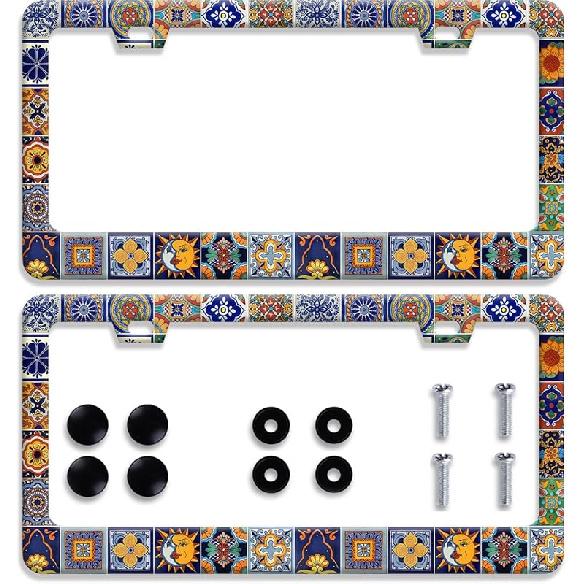 Personalise Colorful Floral Flowers License Plate Frame License Plate Frames Car Universal Stainless Steel Accessories Cars Decor With 2 Holes And